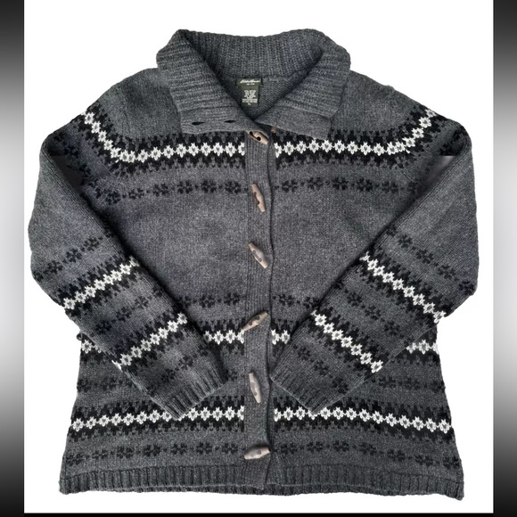 Eddie Bauer Wool Angora Rabbit Cotton Blend Cardigan Sweater Gray Winter Cozy XL - Picture 3 of 11